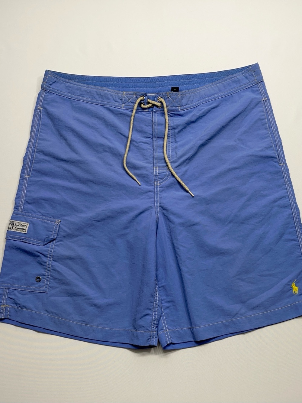 Polo Ralph Lauren Swim Board Shorts Mens Size Large Blue Lined Cargo Yellow Pony